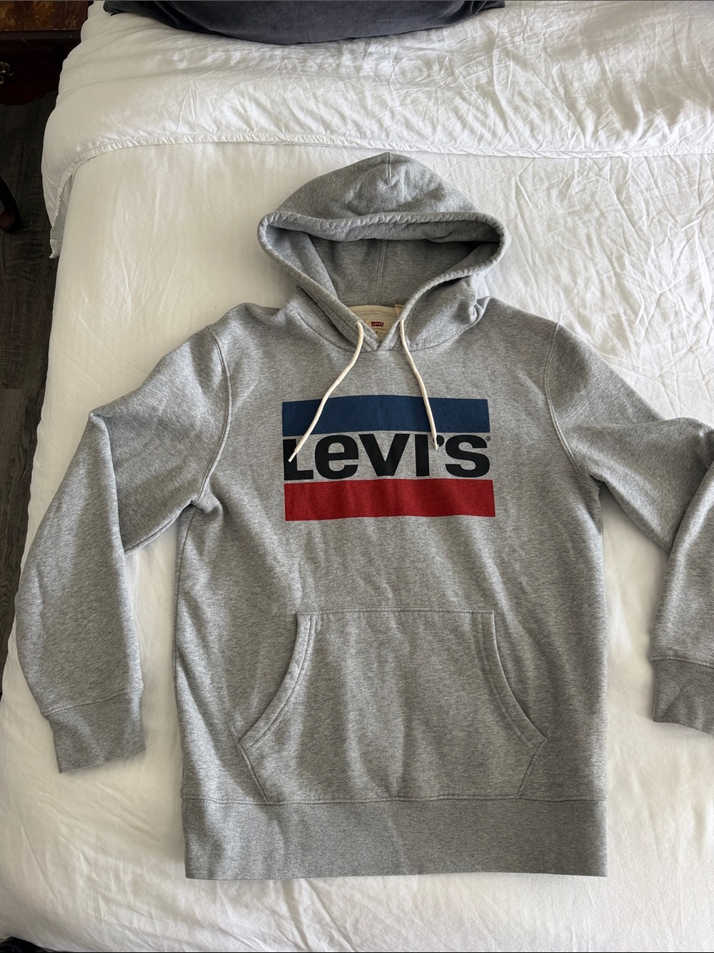 Levi's Men's Gray Logo Hoodie - Gray with Blue & Red Accents